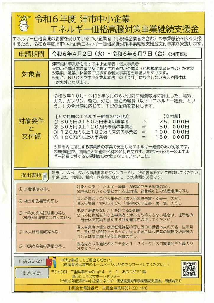 津市・支援金】令和6度津市中小企業エネルギー価格高騰対策事業継続